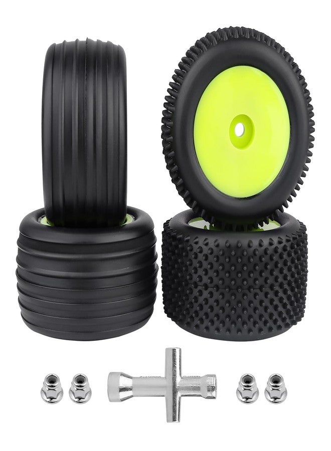 CrazyHobby Preglued Tires and Wheels Front & Rear for Losi Mini-T 2.0 (Green Rims) - Image 1